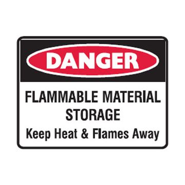 Danger Flammable Material Storage Keep Heat & Flames Away Sign - 450mm (W) x 300mm (H), Metal