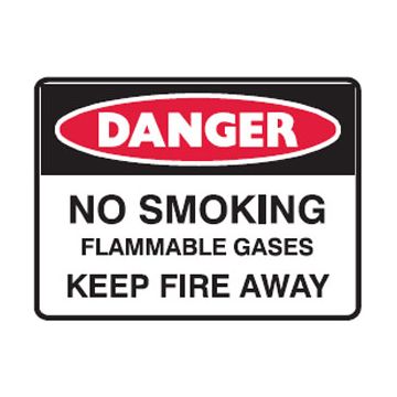 Danger Sign - No Smoking Flammable Gases Keep Fire Away - 600mm (W) x 450mm (H), Metal