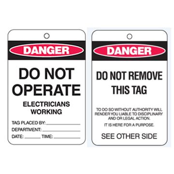 Economy Lockout Tags - Danger Do Not Operate Electricians Working