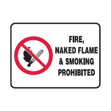 No Flames Picto Fire, Naked Flame & Smoking Prohibited Sign - 450mm (W) x 300mm (H), Metal