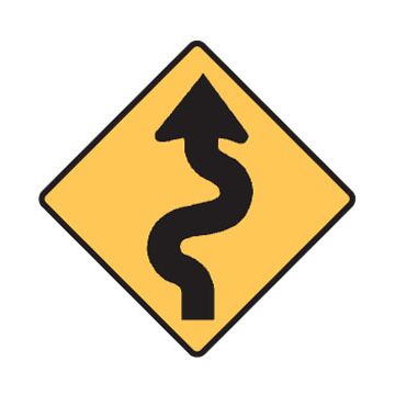 Winding Road Sign Left - 600mm (W) x 600mm (H), Aluminium, Class 2 (100) Reflective