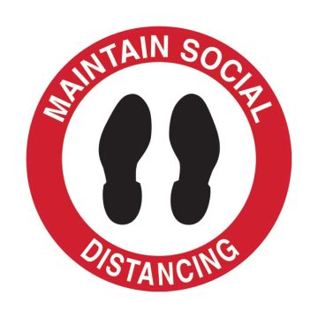 Floor Marking Sign - Maintain Social Distancing - 440mm (Dia), Self-Adhesive Vinyl