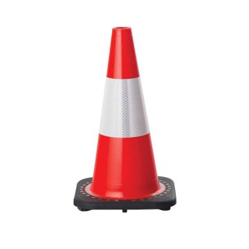 Traffic cone, 450mm (H), Cone & Base, Red, 150mm (W) White Reflective Collar