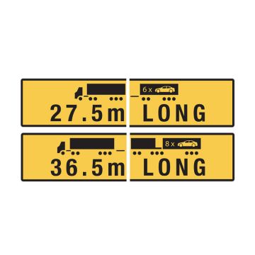 27.5m / 36.5m Long Road Train,Spilt Double-sided - 510mm (W) x 250mm (H), Metal, Class 2 (100) Reflective