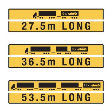 27.5m / 36.5m / 53.5m Long Road Train, Triple Combo - 1020mm (W) x 250mm (H), Metal, Class 2 (100) Reflective