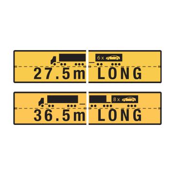 27.5m / 36.5m Long Road Train Split, Double Combo - 510mm (W) x 250mm (H), Metal, Class 2 (100) Reflective