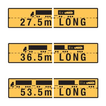 27.5m / 36.5m / 53.5m Long Road Train, Split Triple Combo - 510mm (W) x 250mm (H), Metal, Class 2 (100) Reflective