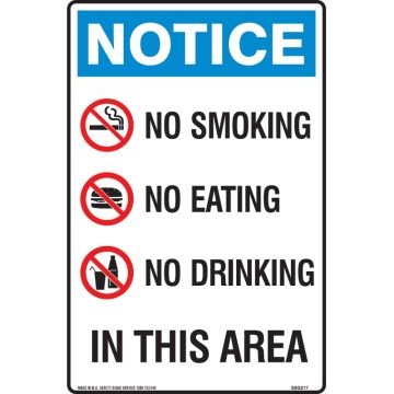 Notice No Smoking No Eating No Drinking In This Area Sign